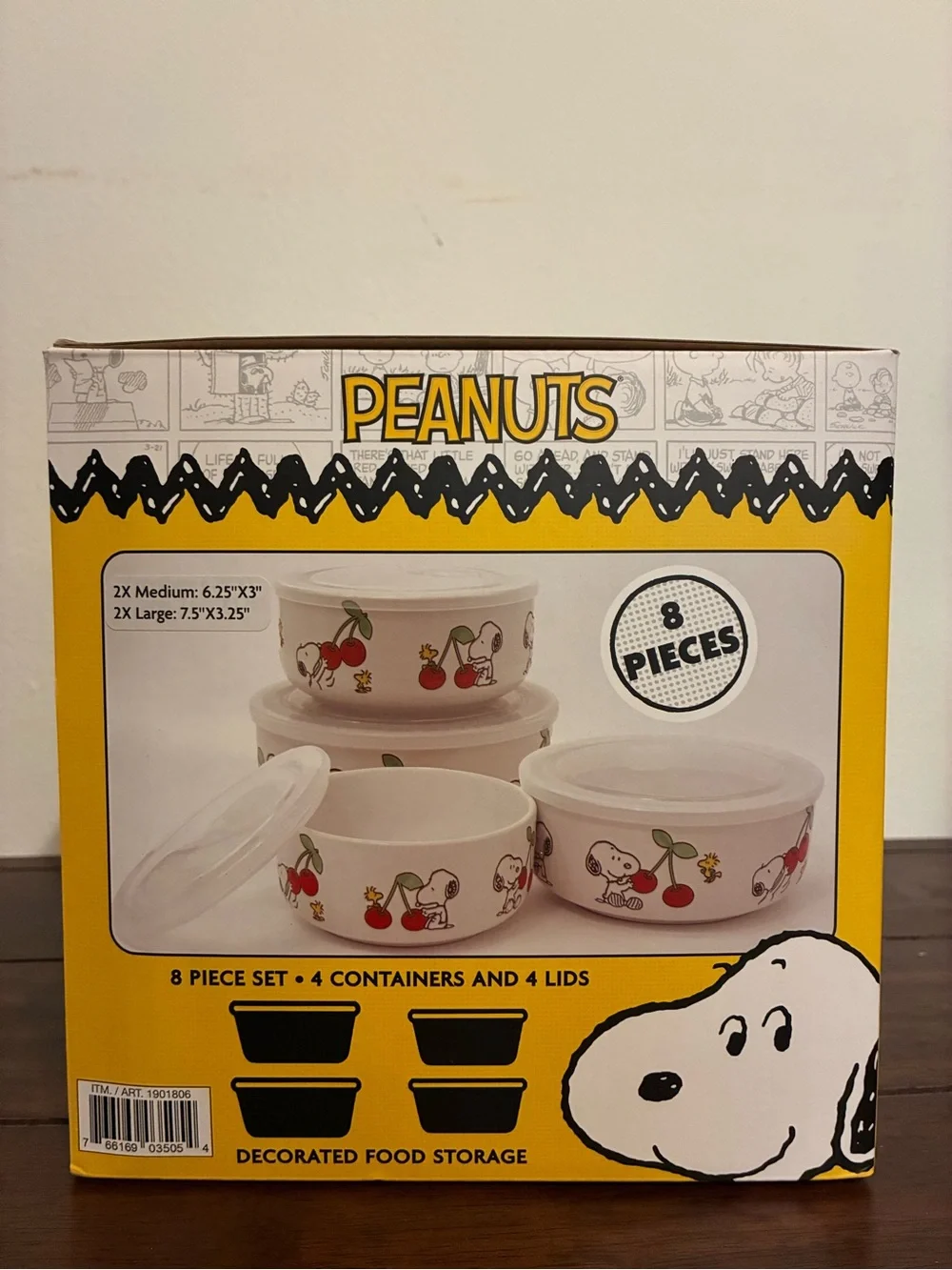 Peanuts Ceramic Food Storage Bowls with Lids - White with Red Cherries